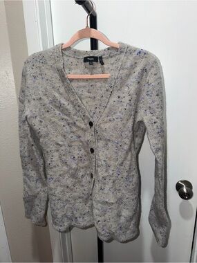 Theory Tweed Bouclé Merino Wool Cardigan Gray Blue Speckled Size Small